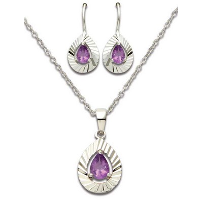 Pear Shaped Amethyst Necklace and Earring Set