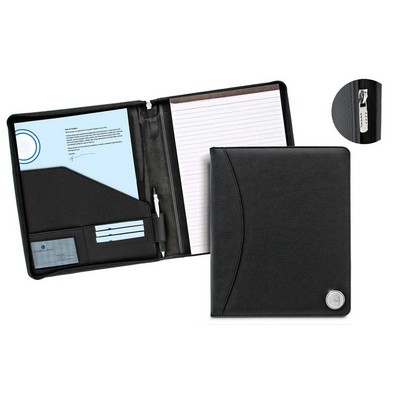 Matte Pebbled Finish Leather Portfolio w/Zippered Closure