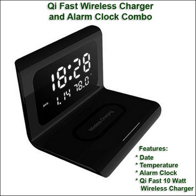 Qi Fast Wireless Charger and Alarm Clock Combo