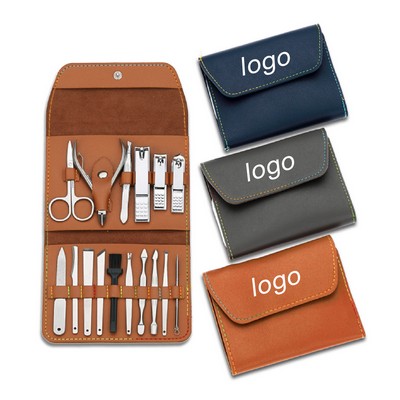 16 Pieces Leather Manicure Kit