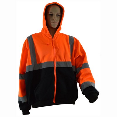 16 OZ Thermal Lined Orange /Black Two Tone Hooded Zip-Up Sweatshirt