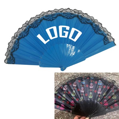 Custom Lace Plastic Frame Fabric Folding Fan