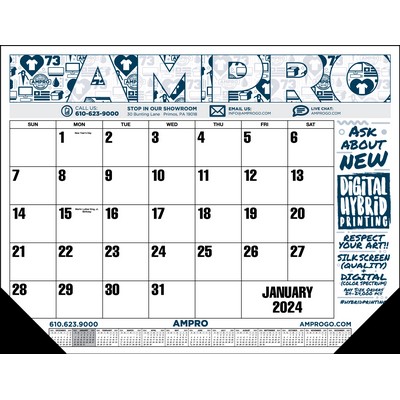 Standard Full Color Imprint Desk Pad Calendar w/Right Side Imprint