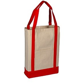 100% Cotton Heavy Canvas Two Tone Deluxe Tote Bag w/Self Fabric Handles & Center Pocket