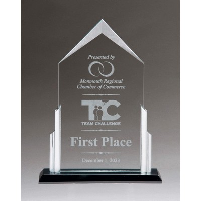 Tidal Series Glass Award w/ Silver Background & Clear Glass Base (7 " x 10-1/4 ")