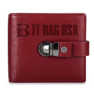 Genuine Leather RFID Small Square Buckle Wallet Women Red