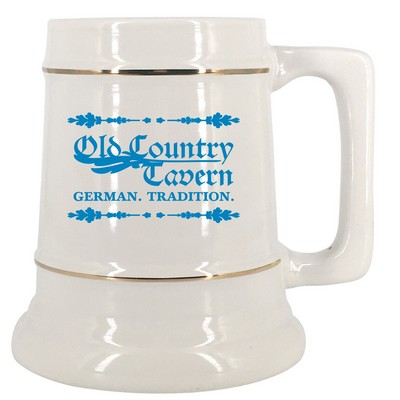 28 oz. White Ceramic Stein Mug w/Gold Bands