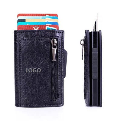 PU Leather Aluminum Alloy Mens Slim RFID Blocking Credit Card Wallet