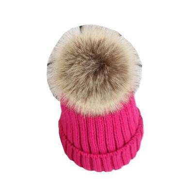 Beanie with Faux Fur Pom