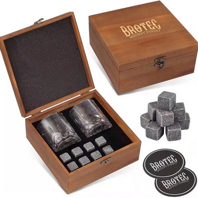 Whiskey Glasses and Stones Gift Set