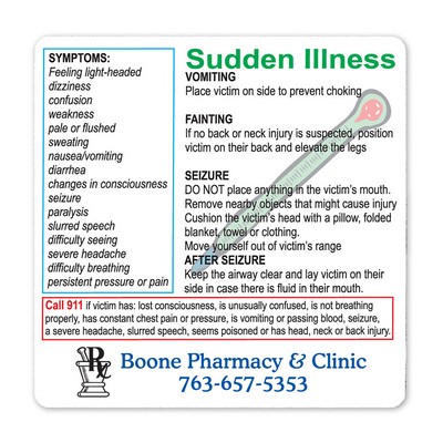 Health & Safety Laminated Sudden Illness Magnet