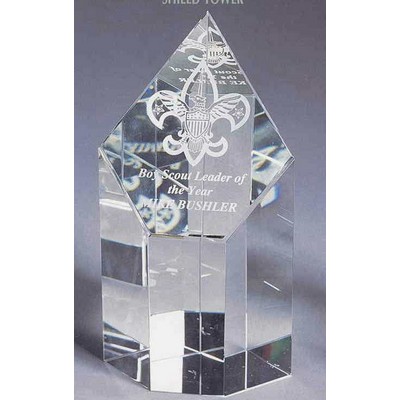 Crystal Awards/Shield Tower (8"x4"x3-1/8")