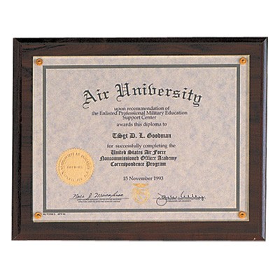 Certificate Holder Plaque w/Screw-On Plexiglass (10½"x13")