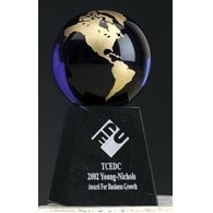 4" Cobalt Blue Glass World Globe Award