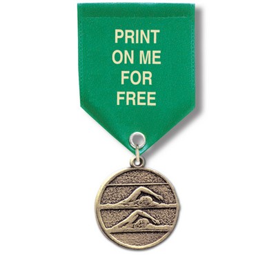 1 1/8" Double Swimmers Cast CX Medal w/ Satin Drape Ribbon