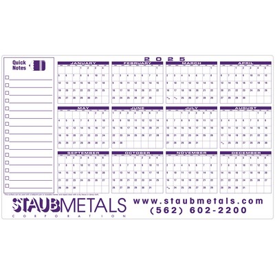 Premium Plastic Write-on/ Wipe-off Year-at-a-Glance Calendar (Horizontal)