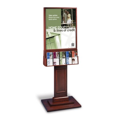 Oak Wood Floor Poster Stand w/5-Pocket Brochure Holder (2 Sided)