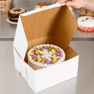 1 Piece Lock Corner White Cake Bakery Box (10"x10"x6")