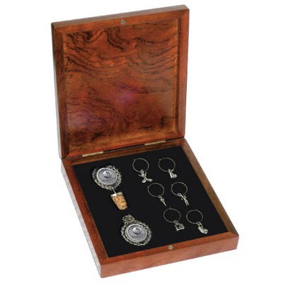 Rosewood Finish Kit- wine medal, wine stopper, 4 wine charms