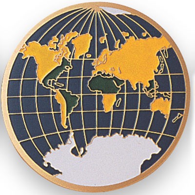 2" Globe/World Etched Enameled Medallion Insert Disc