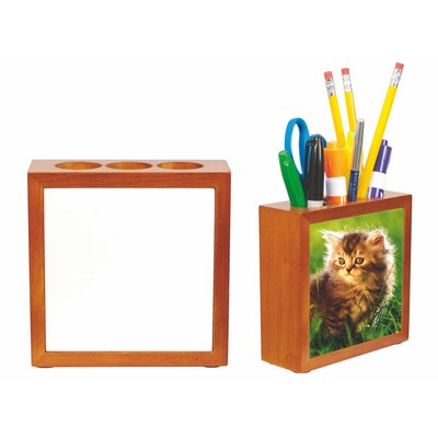 Wooden Pencil Holder with Photo Tile