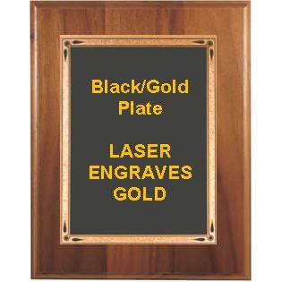 Walnut Step-Edge 6" x 8" Plaque - W/ 4" x 6" Black/Gold Teardrop Plate