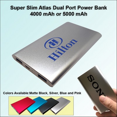 Super Slim Atlas Power Bank Dual Ports - 4000 mAh - Silver