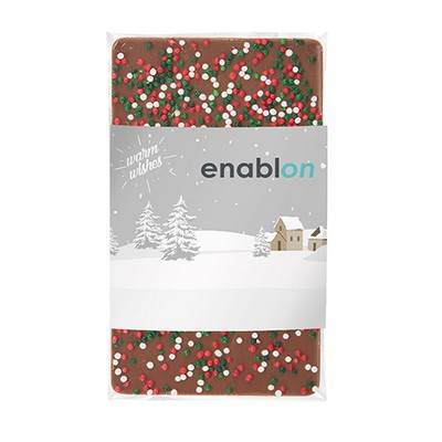 1 Oz. Contemporary Belgian Chocolate Bar w/ Holiday Nonpareil Sprinkles