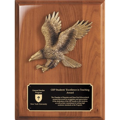 Walnut Piano Finish Plaque with Bronzed Cast Resin Eagle, 9"x12"