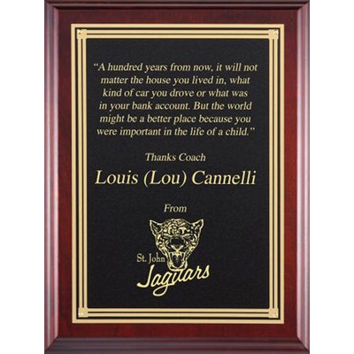 Cherry Piano Finish Plaque Series: Black-Gold Brass Plate, Bars Border, 8"x10-1/2"