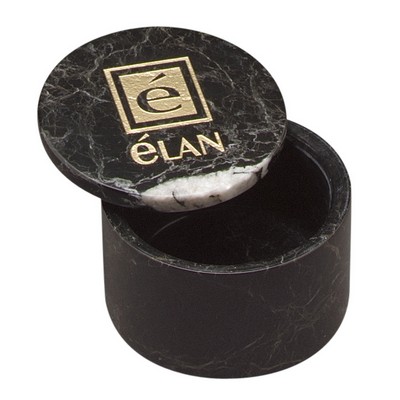 Round Black Zebra Marble Box with Removable Lid