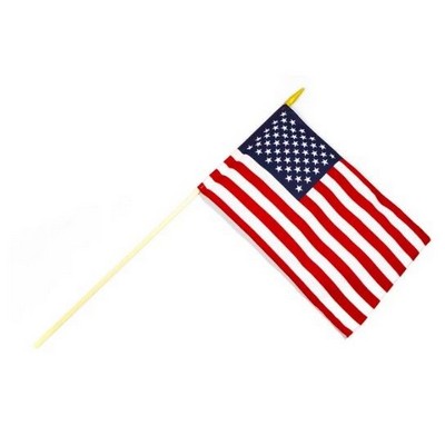 Sewn Poly-Cotton Stick Flag with Gold Spear Tip on 3/8" Dowel (12"x18")