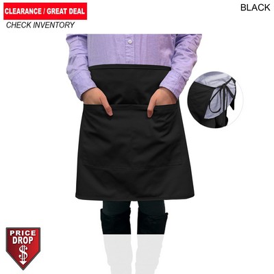 Bistro Twill Black Waist Apron, 30x18, 2 Pockets, Blank Only, In Stock