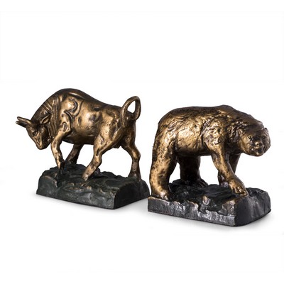 Bronzed Finished Cast Metal Bull & Bear Bookends.