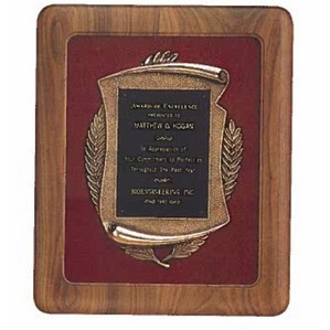 Manchester Series American Walnut Plaque w/Antique Bronze Casting & Black Velour Background