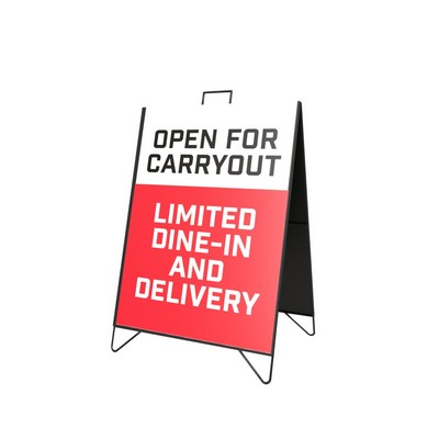 Metal A Frame Kit (2 Signs) - Open Carryout Limited Dine-In Delivery (24" x 32")