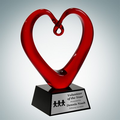 Art Glass The Whole Heart Award w/Black Base & Silver Plate