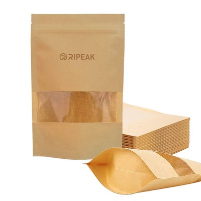 5.5 x 7.9 Inch Kraft Bags with Window Stand Up Ziplock Seal Paper Bag Resealable Food Storage Pouch