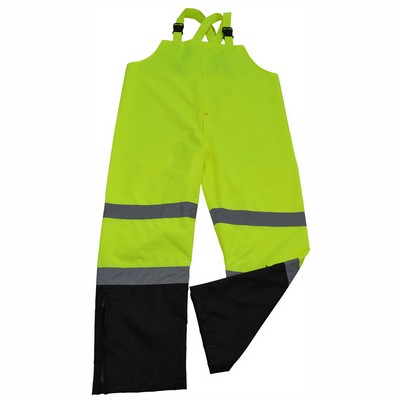 ANSI 107-2015 LIME /Black Two Tone Class E Waterproof Bib Rain Pants