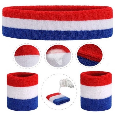 Terry Cotton Sports Headband Wristband Set