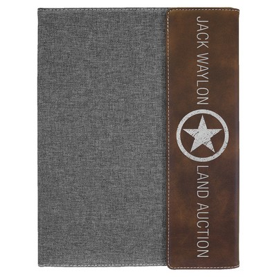 9-1/2" x 12" Rustic/Silver Leatherette and Gray Canvas Portfolio with Notepad, Laserable