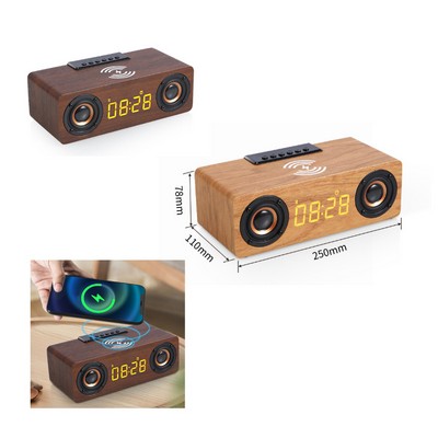 Wood Wireless Charger with Speaker & Alarm Clock