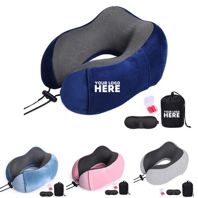 U Shape Neck Support Travel Pillow With Eye Mask Set