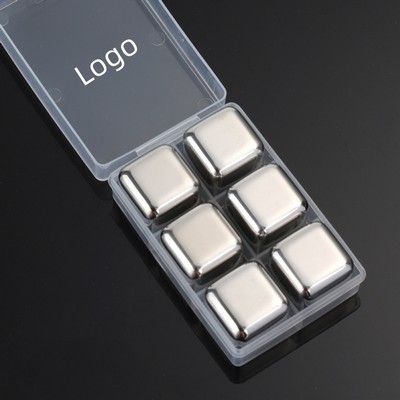 Reusable Silver Stainless Steel Ice Cubes Whiskey Stones ( 6 Pcs )