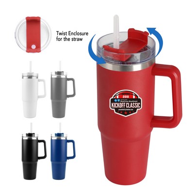 30 OZ. S/S Travel Handle Mug w/ Twist Closure Straw Lid