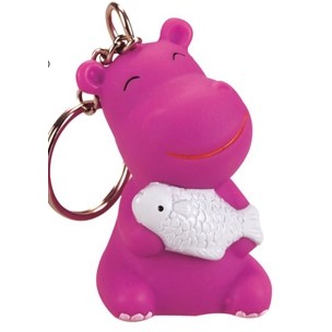 Rubber Hippo Holding Fish Key Chain©