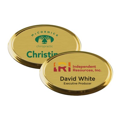 Gold Framed Oval Name Badge with Full Color Imprint & Personalization (2 3/4" x 1 7/8")