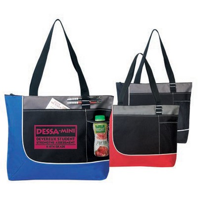 Tri Color, Poly Zipper Tote Bag w/ Mesh Pocket