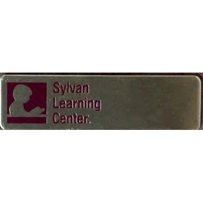 3" x 1" Aluminum Badge w/ rounded corners, pin back and a Die Struck/ Color Filled imprint. USA