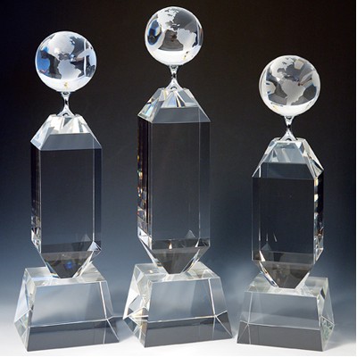 Crystal World Globe Trophy On Designer Crystal Pedestal And Base